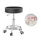 Hocker höhenverstellbar 43cm-57cm,Rollhocker mit fußstützezur Entspannung des Körpers,kompakt,bequem und leicht PU leder hocker mit rollen,drehhocker,arbeitshocker,friseurhocker,bürohocker (1 Schwarz)