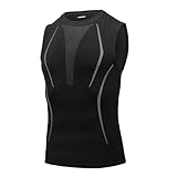 AMZSPORT Herren Kompressionsshirt Sports Tank Top Ärmelloses Funktionsshirt Laufshirt, Schwarz L
