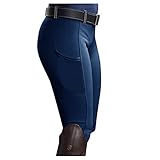 Generisch Reitleggings Damen Reithose mit Handytasche Silikon Vollbesatz High Waist Stretch Reitsport Pferdetraining Horsen