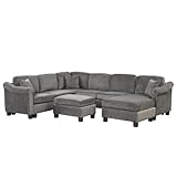 ZHCHAO 4-teiliges Sektionalsofa mit Ottomane mit Chaiselongue auf der rechten Seite, Samtstoff, Dunkelgrau (Farbe: Argento, Größe: Hellgrau)