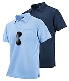 SwissWell 2er Pack Poloshirt Herren Kurzarm Golf Polo Männer T-Shirt Atmungsaktiv Polohemd, Marineblau+Hellblau XL