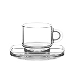 vienberg Cozy Espressogläser Set 12-teilig (6 Gläser + 6 Untertassen) stapelbar – dickwandig & temperaturbeständig – 91 ml Espresso, Mokka, Ristretto – spülmaschinenfest, modernes Design
