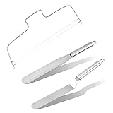 QILUCKY 3-Teiliges Edelstahl Winkelpalette Set Kuchenmesser & Tortenmesser, Tortenbodenteiler/Tortenschneider mit 2 gezahnten Schneiddrähten (Weiß)