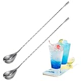 Ouligay 2 Stück Barlöffel Gedreht, 30cm Lange Löffel Edelstahl, Probierlöffel Hochwertiger Spiral-Löffel von Cocktails, Bar Zubehör Praktisches Bar Spoon für Stir Cocktail Kaffee, Leckere Longdrinks