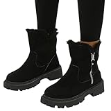 Winterstiefel Damen Gefüttert, Winterstiefel Damen Gefüttert Winterschuhe Schneestiefel Warm Stiefeletten Wasserdicht Winter Boots Outdoor Mit Seitlicher Reißverschluss Stiefel, Schwarz
