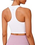 PINSPARK Sport BH Damen ohne Bügel Gepolstert Bustier mit Abnehmbaren Cups Racerback Push Up Sport Bra Atmungsaktiv Bralette Nahtlose Crop Tops Joggen Yoga Fitness Weiß M