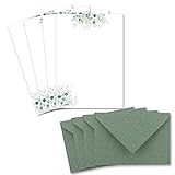 Glüxx Agent 25 Briefpapier-Sets DIN A5 - Naturpapier in Creme mit Eukalyptus-Zweigen - mit Briefumschlägen DIN C6 in Eukalyptus-Grün - Briefbogen bedruckbar ideal für Hochzeitseinladungen
