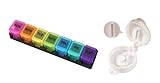7-Tage Tablettenbox mit Regenbogen-Deckel & Tablettenteiler Weiß – BPA-freie Wochen Pillendose für Reise, Große Medikamentenbox mit Abnehmbaren Fächern, Präziser Pillenschneider mit Aufbewahrung