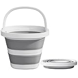 Faltbarer Eimer 5L, Falteimer aus Kunststoff, Putzeimer Faltbar, Platzsparend Zusammenklappbar Wassereimer für Draußen Angeln Sandkasten Camping Eimer（Grau）