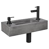 Differnz Jax - Fonteinset beton donkergrijs - Kraan recht mat zwart - 42 x 18.5 x 9 cm