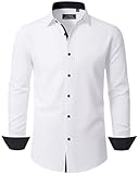 J.VER Hemd Herren Knitterfreie Stretch Freizeithemden Langarm Hemden Bügelfrei Regular Fit Hochzeit Party Büro Dating Shirts,Alle Weiß,L