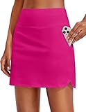 PINSPARK Damen Tennisröcke Hohe Taille Sportrock UPF 50+ Wanderrock 2 in 1 Golfrock Atmungsaktiv Weich Rock mit 3 Taschen Hosenrock Workout Running Skort Rosa M