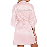 YOSUWOAI Damen Satin Kimono Bademäntel mit Strass Braut Braut Brautjungfer Kurz Getting Ready Wedding Bademantel Elegant Morgenmantel Weich Sleepshirt Robe Sexy Lingerie Pyjama
