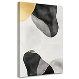 Feeby Wandbild - Wohnzimmer Modern Deko - Abstrakt Flecken Gold Grau - 40x60 1tlg - Bilder Leinwand - Bild auf Leinwand Schlafzimmer - Leinwandbilder für die Wand - Canvas Painting - Fotokunst