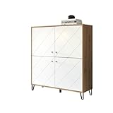 trendteam smart living - Touch - Sideboard - Weiß/Eiche - Highboard mit 4 Türen und 3 Einlegeböden - Fronten mit dekorativer Fräsung - (BxHxT) 123 x 136 x 40 cm - extravagante schwarze Metallfüße