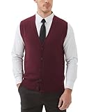 Kallspin Herren Strickweste Strickjacke ohne Ärmel V-Ausschnitt aus Wollmischung(Burgund, 3XL)