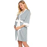 Generisch Damen Morgenmantel Schwangerschaft Bademantel Kurz Weich Still-Nachthemd Bademäntel für Schwangere mit Gürtel Still Nachthemd Geburt Stillnachthemd Mutterschaft Nachtwäsche