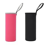 LuLiyLdJ 2 Stück Neopren Flaschen Schutzhülle, Wasserflasche Thermo-Hülle Isolierte, Flaschen Thermo-Hülle Taschen für Teeflaschen Teebereiter Glas Wasser-Flasche (Schwarz + Rosa)