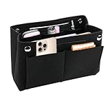 TESSTSY Taschenorganizer Filz 24x8x15 cm, Handtaschen Organizer, Filz Tasche Organizer, Handtasche Organizer, Taschen Innen Organizer, Innentasche für Handtaschen mit Mehreren Fächern (Schwarz)