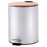 SOIMISS Runder Mülleimer mit Bambusdeckel Geräuschloser Soft close Deckel Fußpedal Treteimer für Wohnzimmer Badezimmer und Schlafzimmer Leiser Langlebiger Haushaltsabfallbehälter