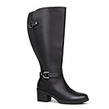 Chicblooms Damen-Reitstiefel mit weitem Schaft und kniehohem Absatz, seitlicher Reißverschluss, Blockabsatz, Schwarz PU, EU 36