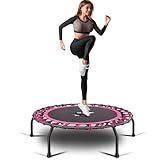 YYOUNICEST Fitness-Trampolin Ø ca 112cm,Indoor Minitrampolin für Erwachsene,Jumping Fitness Trampolin Verstellbarer Griff(3-Fach höhenverstellbar) Bungee-Seil-Design-System,Nutzergewicht bis 150kg