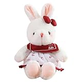 EPRHAY 30cm Ultra Weiches Niedliches Weißes Kaninchen Plüschtier Stofftier Niedlicher Flauschiger Hase Mit Roter Schleife Und Kleid Puppe Kuscheliger Umarmbarer Begleiter