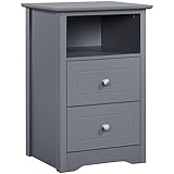Yaheetech Nachttisch Nachtschrank mit 2 Schubladen und 1 Ablagefach Boxspringbett Bestelltisch Nachtkommode Schubladensrank für Schlafzimmer/Wohnzimmer, Dunkelgrau