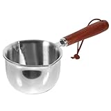 Alipis Edelstahl Schmelzschale mit Holzgriff Vielseitiger Butter Schmelztopf mit Zwei Ausgießern Kompakt und Schnelles Gleichmäßiges Erhitzen für Schokolade Käse Süßigkeiten Wachs und Öl