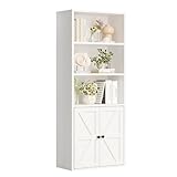 Nordivale Bücherregal mit Türen, Bücherregal Weiß aus Holz, Bücherschrank Hoch mit 5 Ebenen, Standregal, für Wohnzimmer, Schlafzimmer, Büro, Arbeitszimmer, 1 Stück