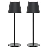 Klighten 2 Stück LED Dimmbare Akku Tischleuchte Anthrazit, Kabellose Wiederaufladbar Tischlampe Für Innen und Aussen mit USB-C, Warme Lichtfarbe 3000K, Aluminium, IP54 Wasserdichte