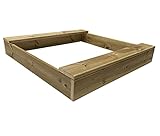 Clamaro 'Basic' Holz Sandkasten 120 x 120 cm extra stabil aus Fichte Massivholz Bohlen (26mm stark, imprägniert), 2 Sitzflächen mit abgerundeten Kanten, verzinkte Schrauben - 100% Made in Germany