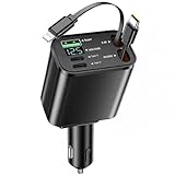 WEDAWIN 5-in-1 Kfz-Ladegerät USB C,Einziehbares Auto Ladegerät Adapter, 75W Autoladegerät Zigarettenanzünder,Kompatibel mit Phone 16/15/14/13, S24/S23, Pad