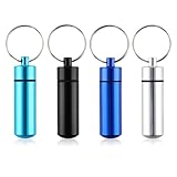 Fodlon 4 Stück Kleine Pillendose mit Schlüsselanhänger - Tragbarer Mini Pillenorganizer aus Metall für unterwegs, wasserdichter Pillenhalter, täglicher Dosierer, für Reisen und Outdoor