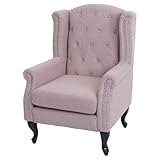 Mendler Sessel Chesterfield, Relaxsessel Clubsessel Ohrensessel, wasserabweisend Stoff/Textil - Hellrosa ohne Ottomane