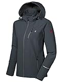 Little Donkey Andy Women's Softshell Jacket Ski Jacket with Removable Hood, Fleece Lined and Water Repellent Black Heather Size XL