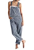 Sovoyontee Damen Denim Bib Overalls Verstellbare Träger Breite Beine Hohe Taille Jean Hosen Latzhosen Mit Taschen Hellblau L