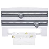 Wandrollenhalter Küchenrollenhalter 3-Fach mit Schneidfunktion - Wandhalterung für Küchenpapier, Frischhaltefolie & Alufolie | Magnetischer Folienspender, 39x24cm, Grau/Weiß (Montageset Inklusive)