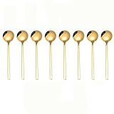 Latte-Löffel, 13,4 cm, Edelstahl, Rührlöffel, Kaffeelöffel, kleiner runder Teelöffel für Zuhause, Küche, Restaurant, goldfarben, 8 Stück