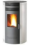 Generico Pelletofen BIO GQ80-8 kW mit Gusseisen-Feuerschale, 30 kg Tankvolumen, Weiß