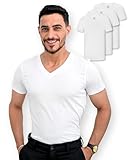 SKIPPER 3er Pack Herren T-Shirt mit V-Ausschnitt I Basic T-Shirts in Weiß I Unterziehshirt aus 100% Baumwolle I Kurzarm Business Unterhemd Herren I Oeko-TEX Zertifiziert I Größe L