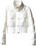 Yancremio Kurze Daunenjacke im Retro Look für Damen Herbst und Winterjacke mit Stehkragen Knopfverschluss Reißverschluss Schmale winddichte warme Outdoor Jacke (Weiß,L)