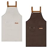 Astralong 2 Stück Kochschürze Damen Herren, Küchenschürze mit 3 Taschen, Grillschürze Verstellbare für Frauen Männer, Arbeitsschürze Gartenschürze Latzschürzen Gastronomie (Hellbraun + Dunkelbraun)