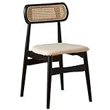 Bürostuhl aus Massivholz, Haushalt, Rattan, Esszimmerstuhl, Esszimmer, Retro-Rückenlehne, Stuhl, Freizeitstuhl, Sitzkomfort, atmungsaktiv, geruchlos, Sicherheit und Umweltschutz (Farbe: Schwarz,