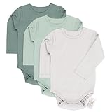 LaLoona Baby Body Langarm 3er Pack - Langarmbody Set aus Baumwolle, Bodies mit Knöpfen für Jungen und Mädchen, OEKO-TEX® Standard 100 geprüft - Grün - 86-92
