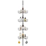 FIISAYL Duschablage ohne Bohren Teleskop Duschregal Metall Eckregal Badregal mit 4 Duschkörben, Höhenverstellbar 85-325cm, geeignet für Badewanne Badezimmer und Küche, Grau