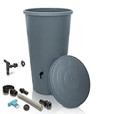 YourCasa Regentonne 160 Liter [inklusive Anschlusset & Bohrer] Regenfass Wetterfest aus Kunststoff mit Wasserhahn - Regenwassertonne - Wasserfass Regenwassertank Wassertonne für Garten (Grau, 160L)