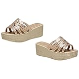LRXIYODE Bling Sandalen Damen Sommer Glitzer Plattform Keilabsatz Slides Modische Wedge Pantoletten Komfortabel Außen Tragen Stylish