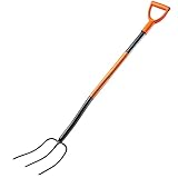 KADAX Spatengabel aus Stahl, 135cm Lange Gabel, Heugabel, Grabgabel zum Umgraben, ergonomische Gartenforke, Mistgabel, Gabel mit D-Griff, Gartengabel (3 Zinken, schwarz/orange)