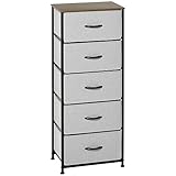 HOMCOM Kommode mit 5 Schubladen aus Stoff Aufbewahrungsschrank Kommodenschrank mit Griffen, Modern-Design Schrank Schubladenschrank Aufbewahrungskommode für Schlafzimmer, Wohnzimmer Grau